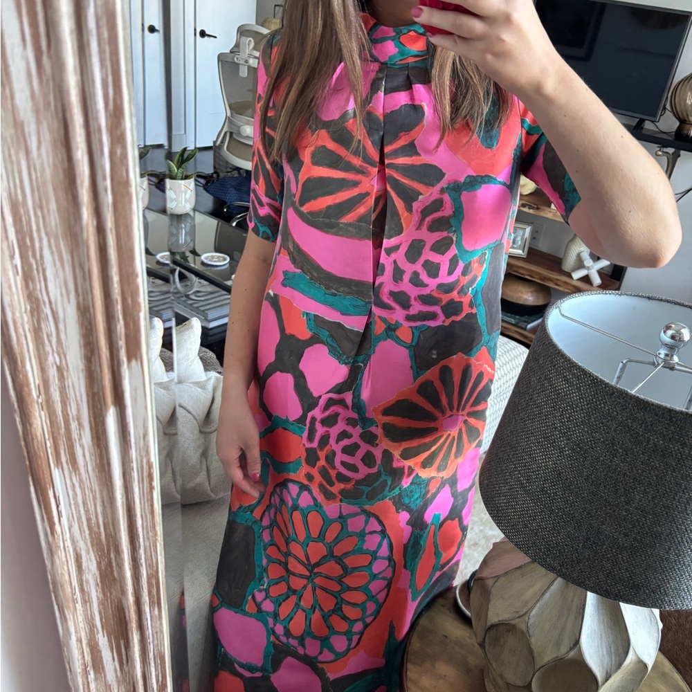 ANN MASHBURN Pink, Coral & Green Floral Maxi Dress